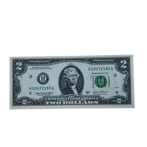 Two Dollar Bill with Green Seal Series 2003A H03472180A Serial Number